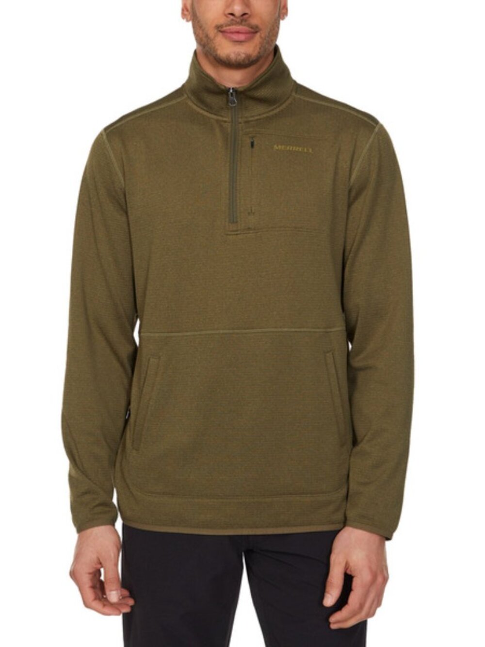 Merrell Men's Quarter Zip Grid Fleece Sweater, Green, Size XL